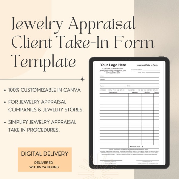Customizable Client Intake Jewelry Appraisal Template | Jewelry Document Forms |  Appraisal Form | Client Information Sheet | Canva Delivery