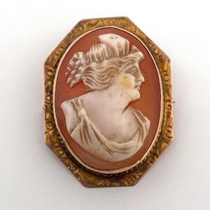 Vintage Shell Cameo 10K Gold Frame 5.08g Brooch Pendant 3cm x 2.5cm