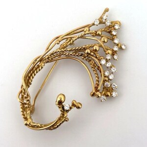 Custom 18K Yellow Gold Diamond Vine 1.00 ctw Natural Diamonds 15.89g Brooch