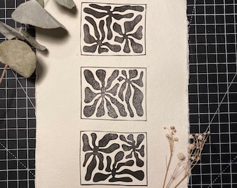 Boxed Flowers Lino Print