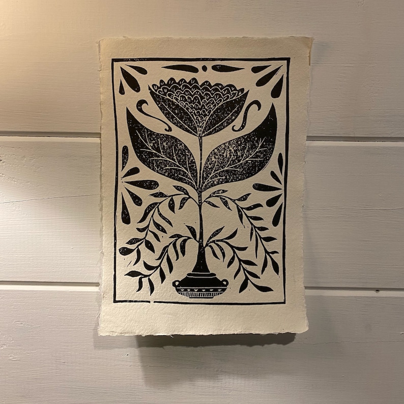 Round Linocuts Floral Decorative Lino Print - Etsy