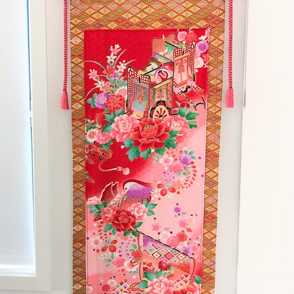 Japanese wall hanging, Asian wall decor, Kimono goodwill