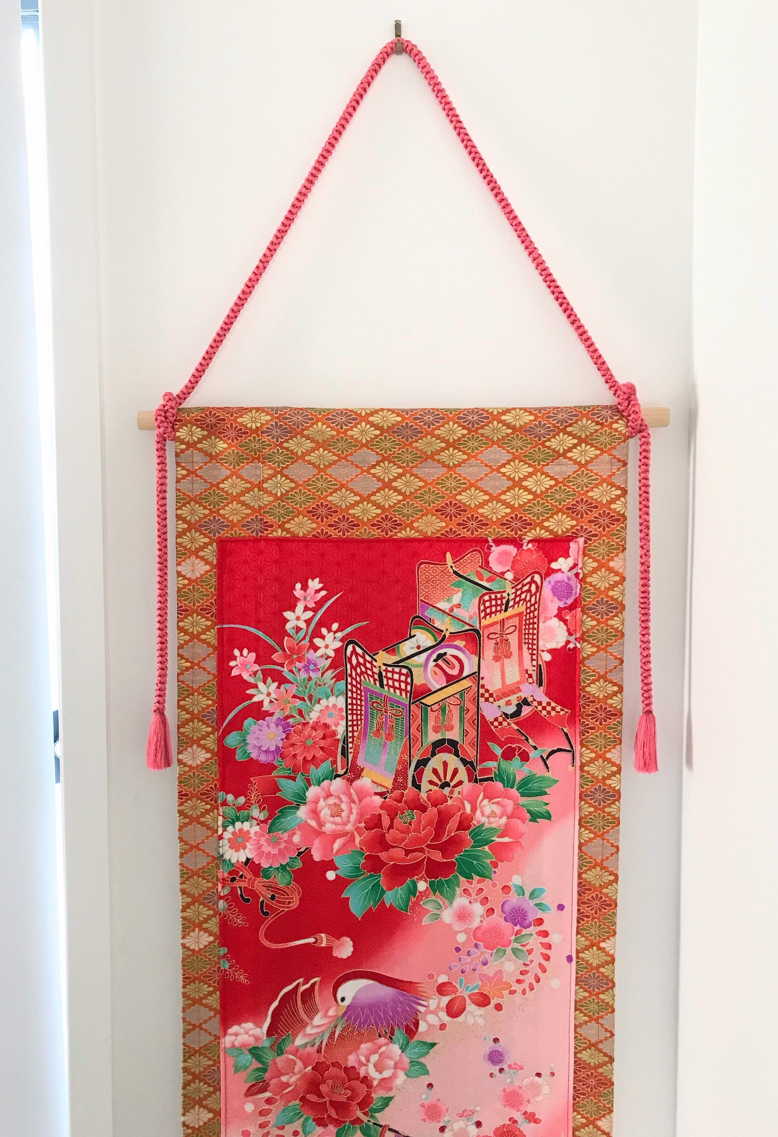Japanese Wall Hanging, Asian Wall Decor, Kimono Goodwill Etsy
