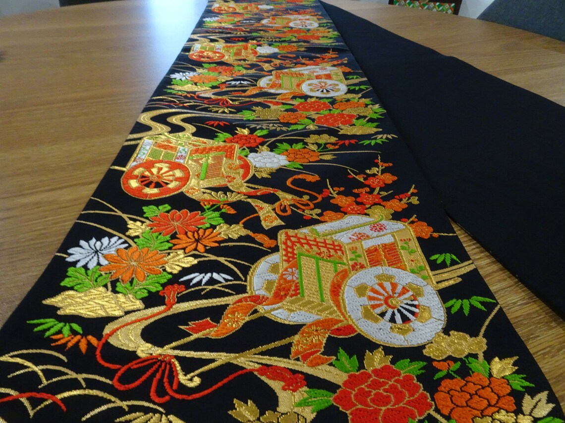 Japanese Table Runner Kimono Black Table Runner Extra Long Etsy