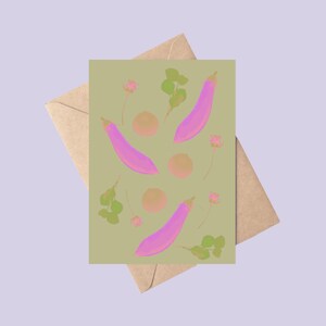 Carte | Art illustré | Clémentines, Fleurs et Aubergines | 5x7