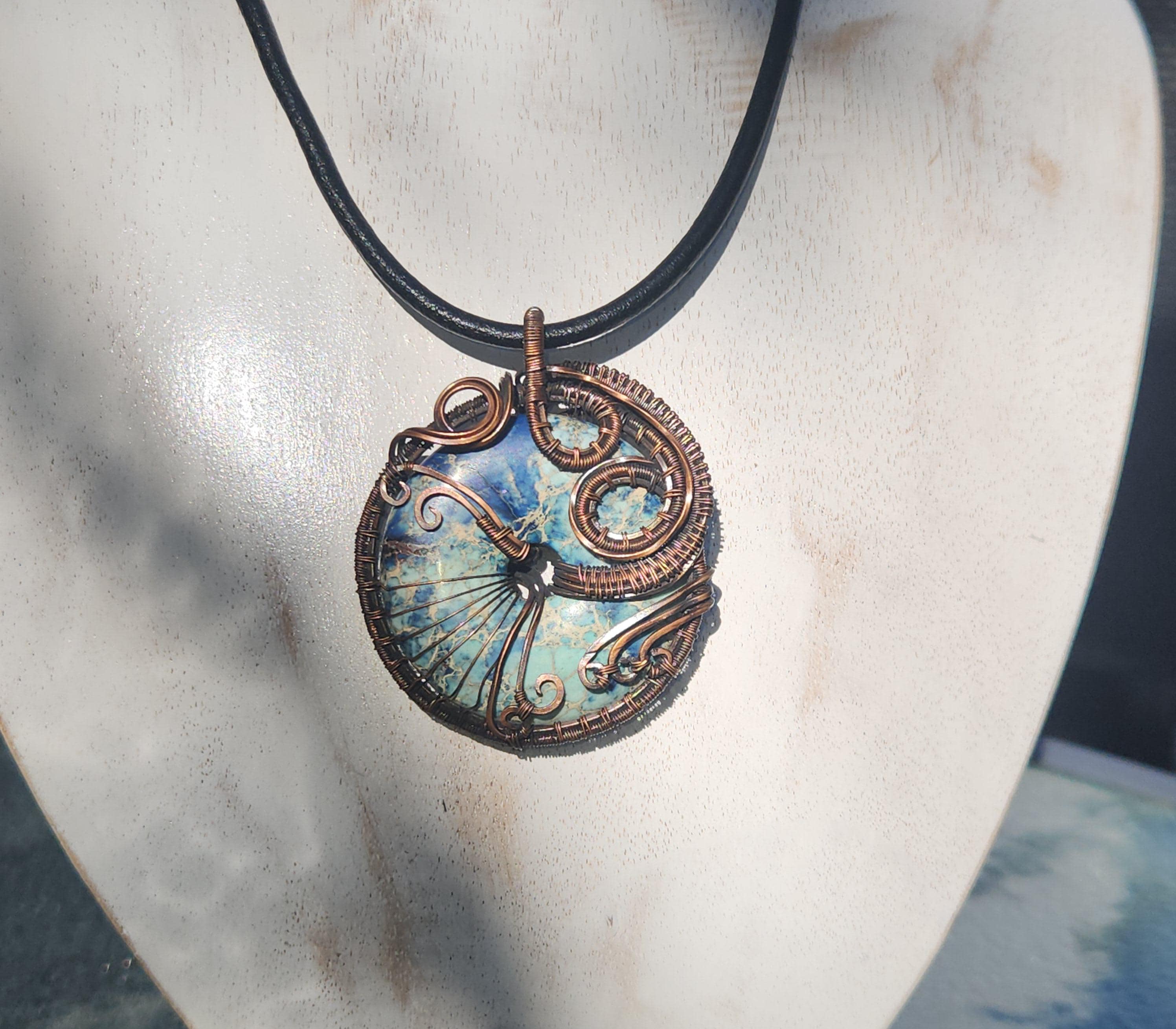 Blue Donut Wire-wrapped Pendant - Main Image