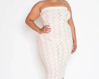 Cream Eyelet Bodycon Dress - Sexy Summer Coverup