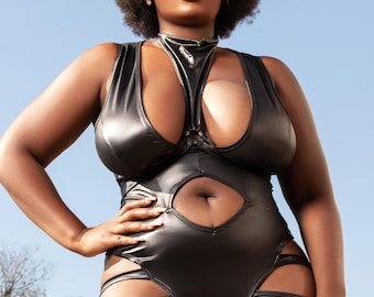 Sexy Black Liquid Bodysuit Two-Piece Lingerie Set