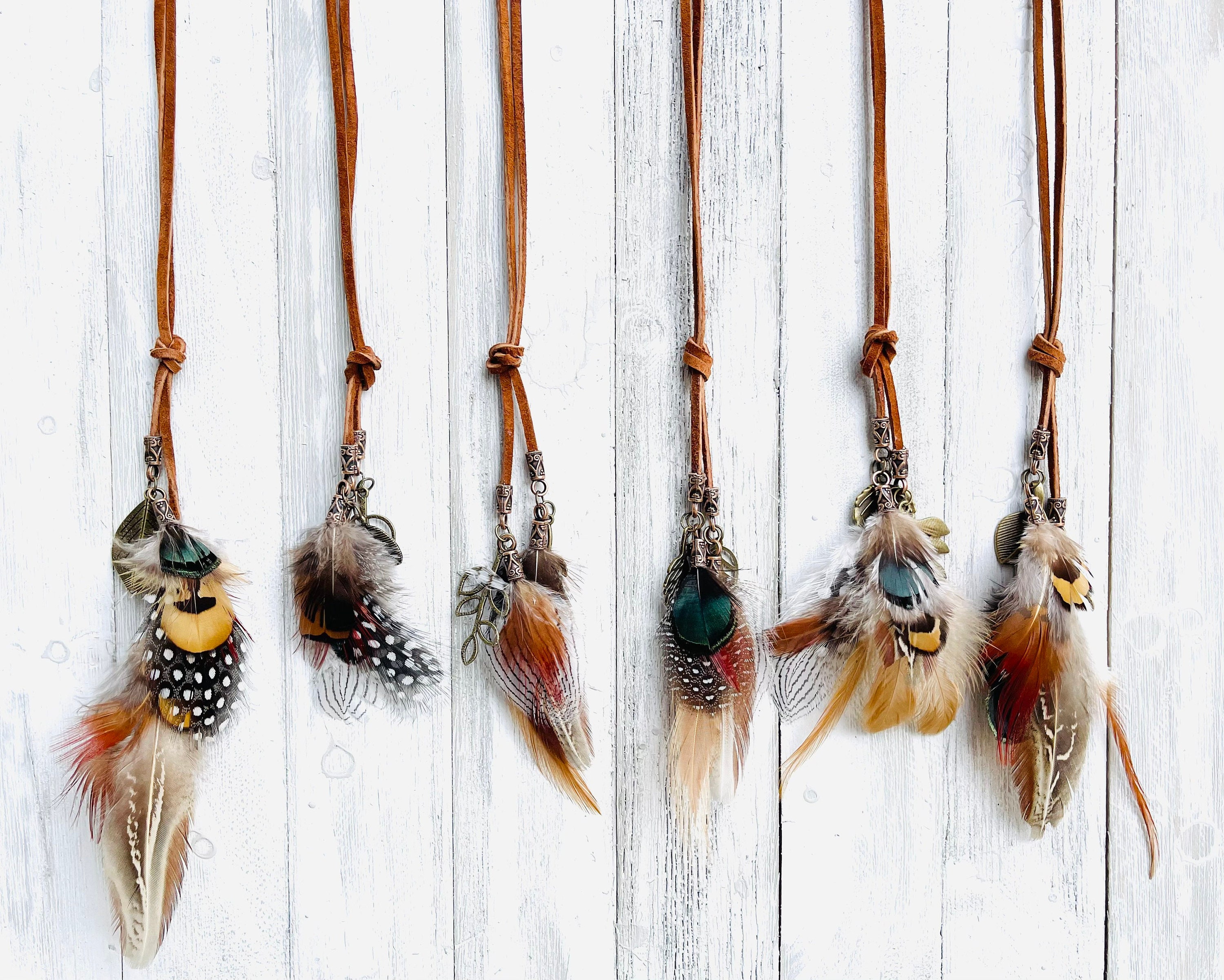 Bohemian natural feather pendant boho real feather pendant Etsy