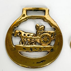 English Cart Horse Brass Medallion with Horse and Cart - vintage and collectible