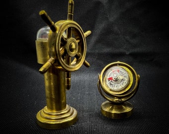 Dollhouse miniature Brass Compass  - vintage ships wheel compass - Tiny Miniature Turning Compass on brass stand -dollhouse ornament-