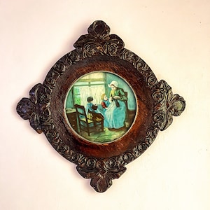 Vintage wooden picture frame - embossed flowers frame - wall picture frame old picture- Mom Gift