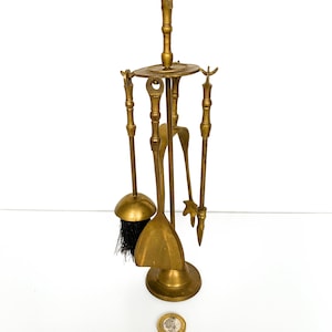 Vintage Brass Coal Fire Miniature Set , vintage brass fireside companion dollhouse ornament , c1960
