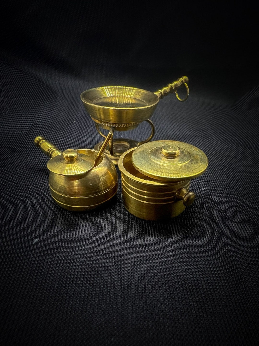 Vintage Brass Miniature Kitchen Set Miniature Pan Saucepan Etsy New