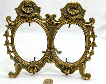 Vintage Ornate Brass Double Photo Frame: Victorian Art Nouveau Decor