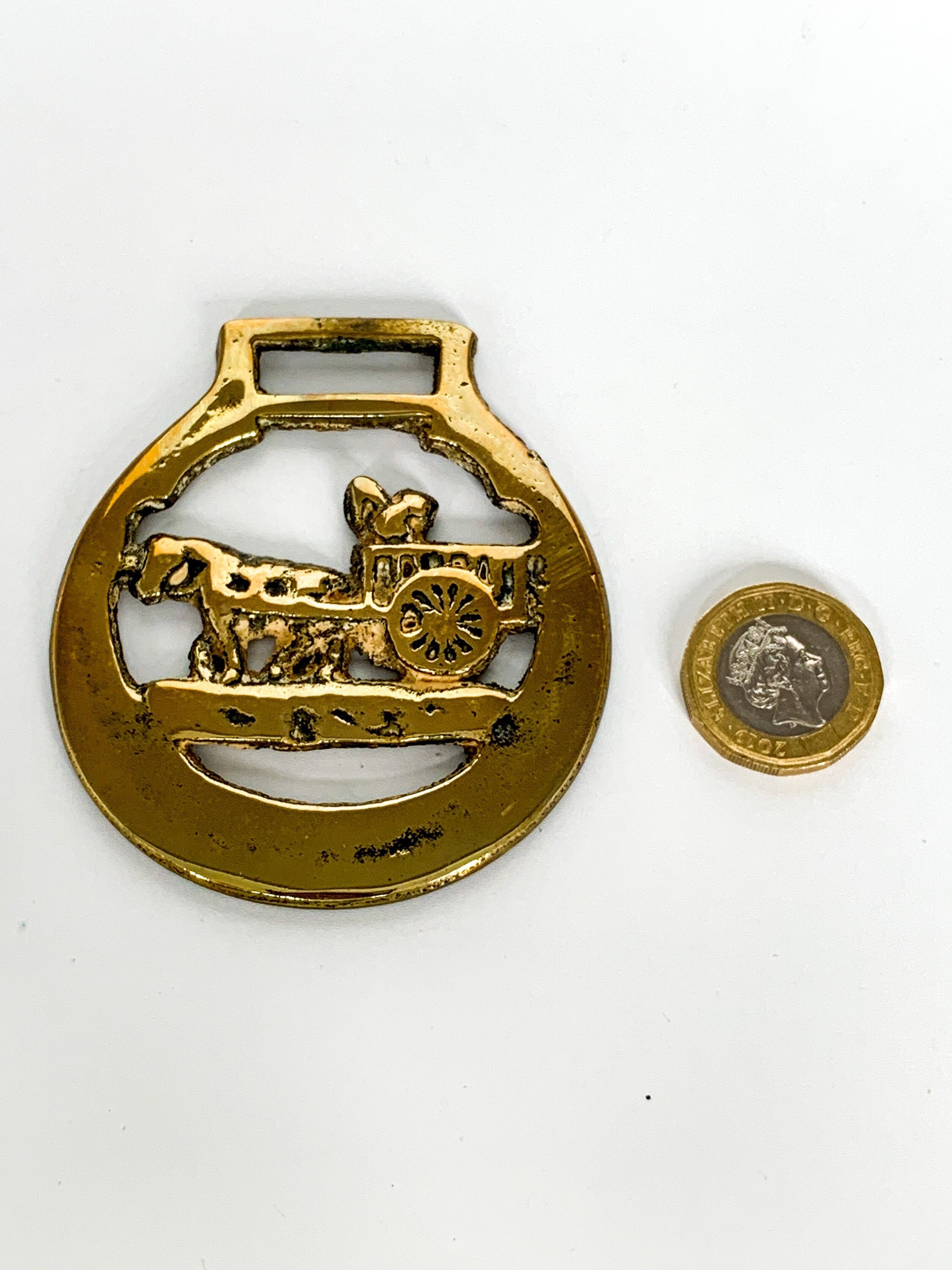 Médaillon Cheval Ancien Laiton - Polperro Pisky - Anglais - Vintage