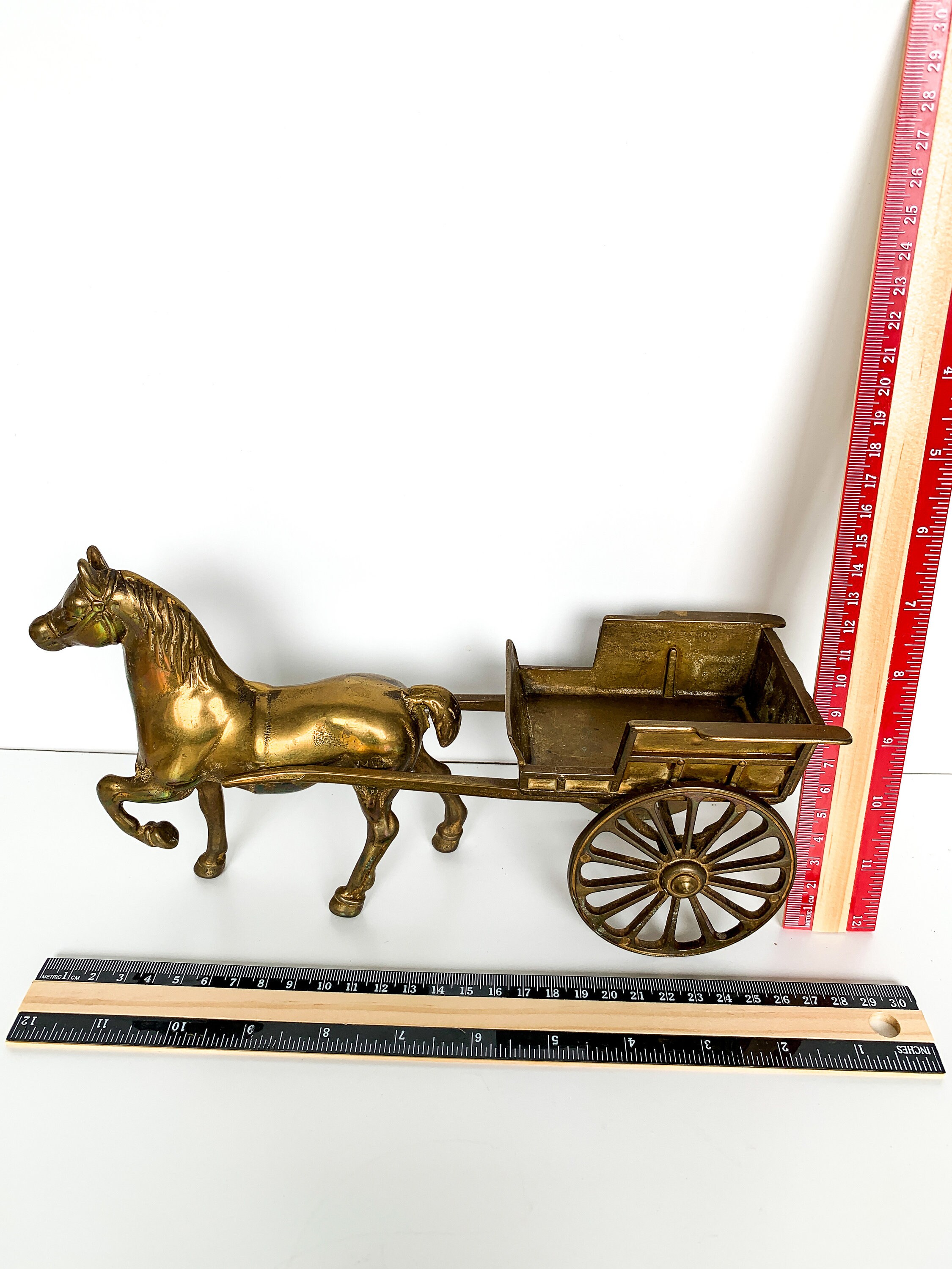 Vintage Solid Brass Horse Jib Carriage- Horse Pulling Cart