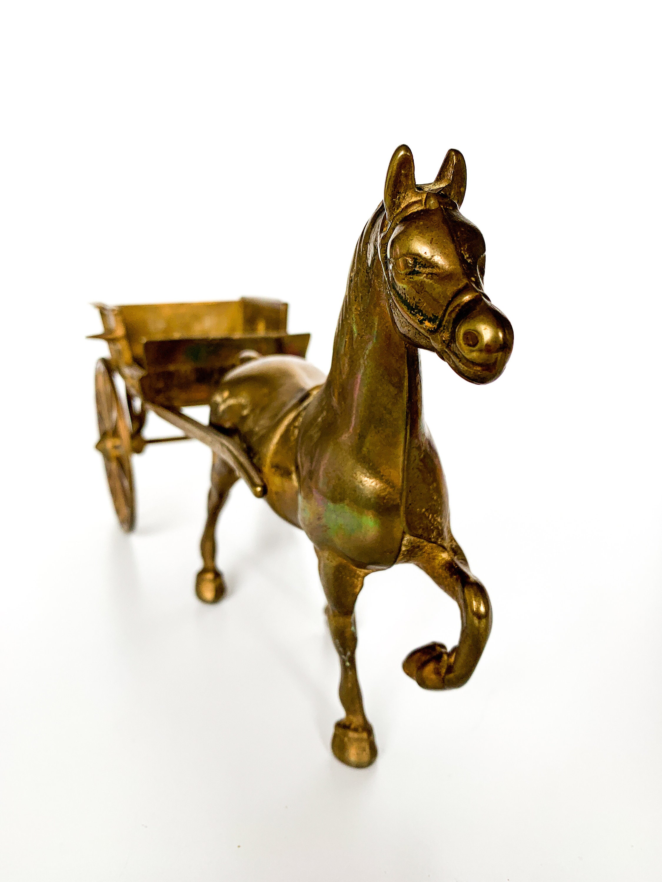 Vintage Solid Brass Horse Jib Carriage- Horse Pulling Cart