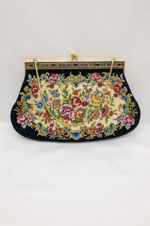 Vintage tapestry evening bag - floral clutch handb