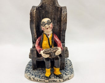 Collectible Mr Pickwick Reads A Book , AlanYoung lamp stand , candle holder, figurine , home decor, Charles Dickens character , rare