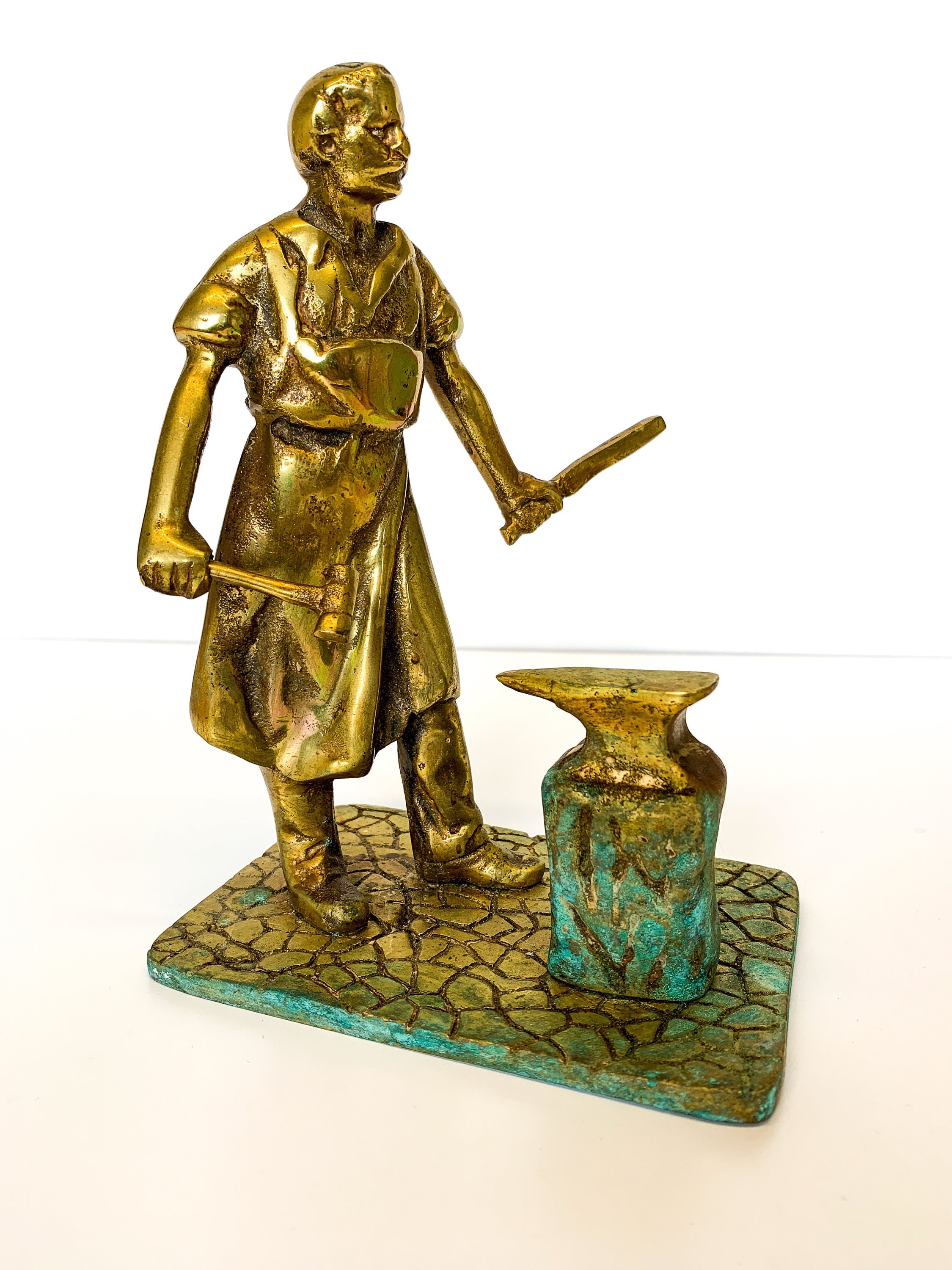 Vintage Brass Blacksmith Figurine, Solid Brass Statue , Vintage