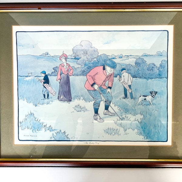 imprimé vintage - chien porte-bonheur - Victor Vinner - peinture ancienne - cadre photo bande dessinée - cadeau joueur de golf