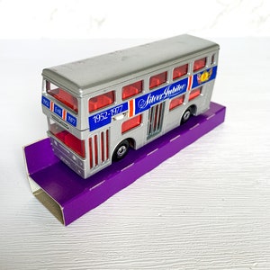 Matchbox Superkings K-15 The Londoner Souvenir Jubilee Bus in silver and with 'Silver Jubilee 1952-1977' labels to each side