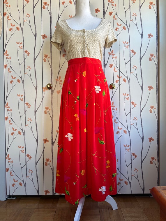 Vintage Red Floral Skirt, Vacation, Made in USA