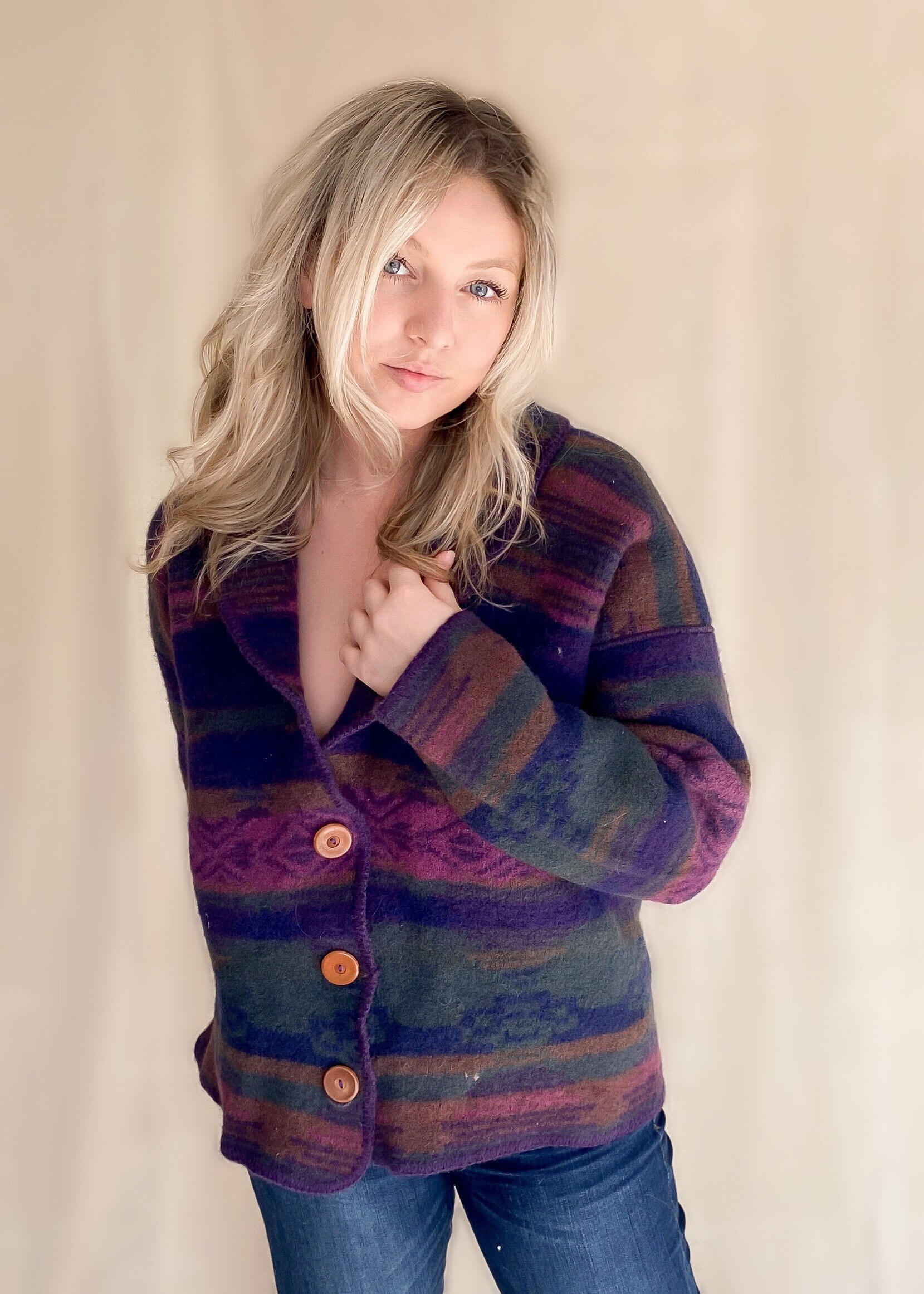 Vintage Multicolor 100% Wool Sweater 