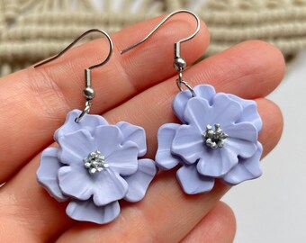 Lavender Flower Clay Earrings: Handmade Floral Jewelry