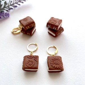 Sunflower mini book clay earrings, floral handmade jewellery, nice packaging, Gift for her, book lover earrings, teacher gift