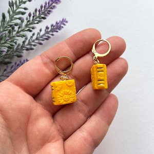 Handmade Sunflower Mini Book Earrings: Polymer Clay Floral Jewelry