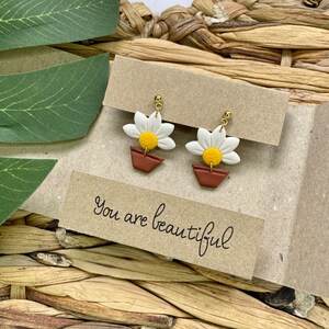 Daisy Polymer Clay Earrings: Floral Flowerpot Jewelry