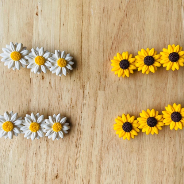 Daisy and Sunflower Hair Clip Polymer Clay, floral handmade accessories, barrette teeth alligator clip, spring accessory, gift for her