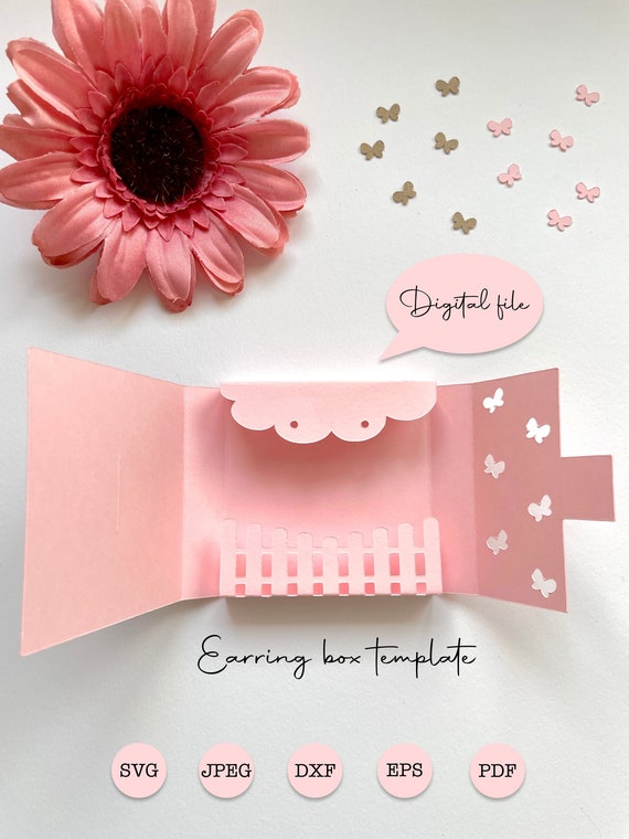 Butterfly garden Earring holder Box Template, do it yourself, jewellery display, no glue easy assemble, SVG and DXF cut file