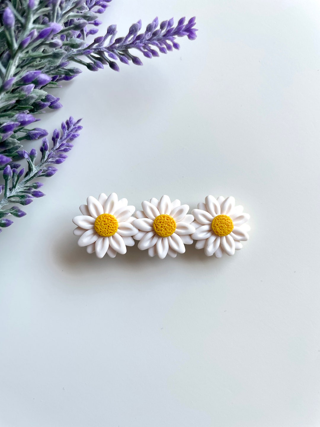 Daisy Flower Hair Clip Polymer Clay, Floral Handmade Accessories