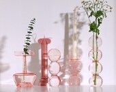 Candle holder, Pink Glass Vase, handblown Vase, Bubble Vase, Wedding Decor, Geometric Vase, Decorative Glassware