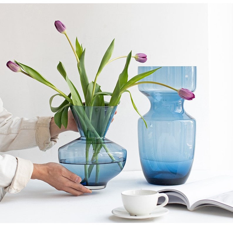 Blue Glass Vase Modern Vase Sample Design Home Glass Decor Etsy