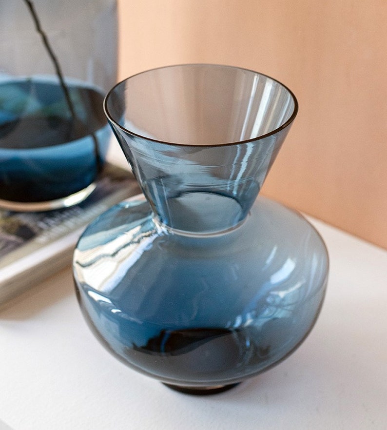 Blue Glass Vase Modern Vase Sample Design Home Glass Decor Etsy