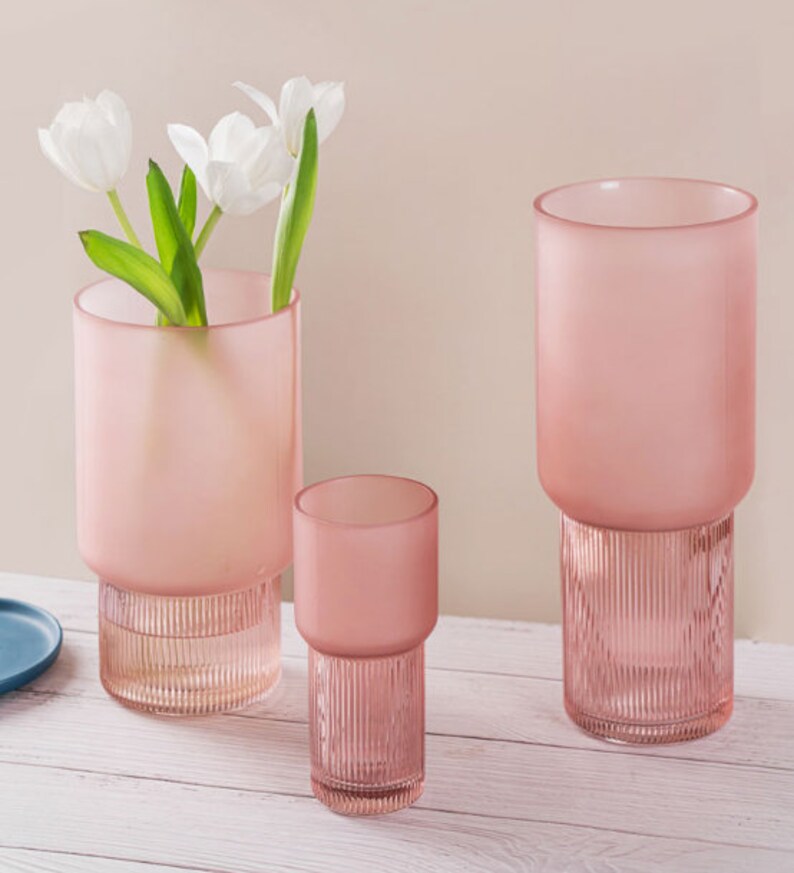 Modern Vase Pink Glass Vase Bud Vase Home Glass Decor Etsy