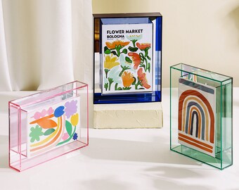 Dazzling acrylic transparent color blocking picture frames, photo frames, ornaments props, wedding gifts, painting storage A4, acylic vase