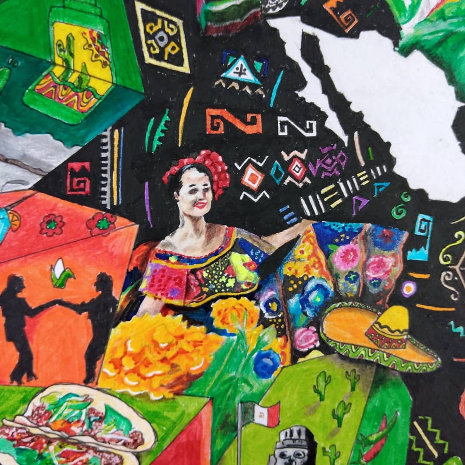 Original vibrant and colourful Mexican artwork/ Mexico / Etsy