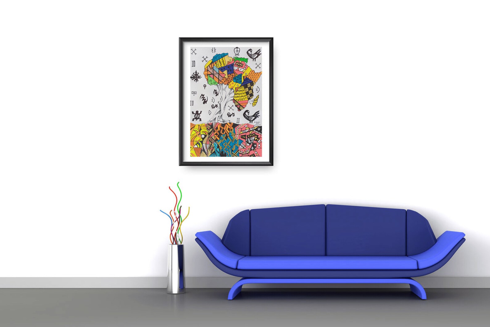Framed African art hand drawn wall art home decor wall Etsy