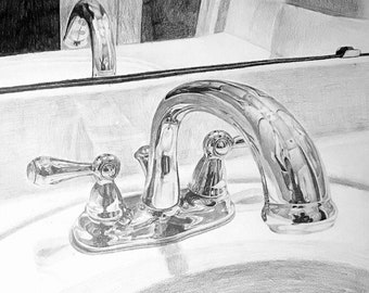 Graphite Drawing Art of Sink Faucet