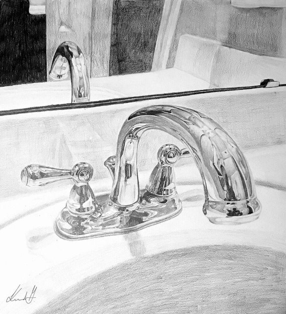 Graphite Drawing Art of Sink Faucet Etsy