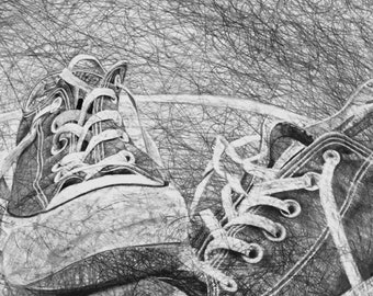 Original Pencil Drawing Art of Still Life Shoes