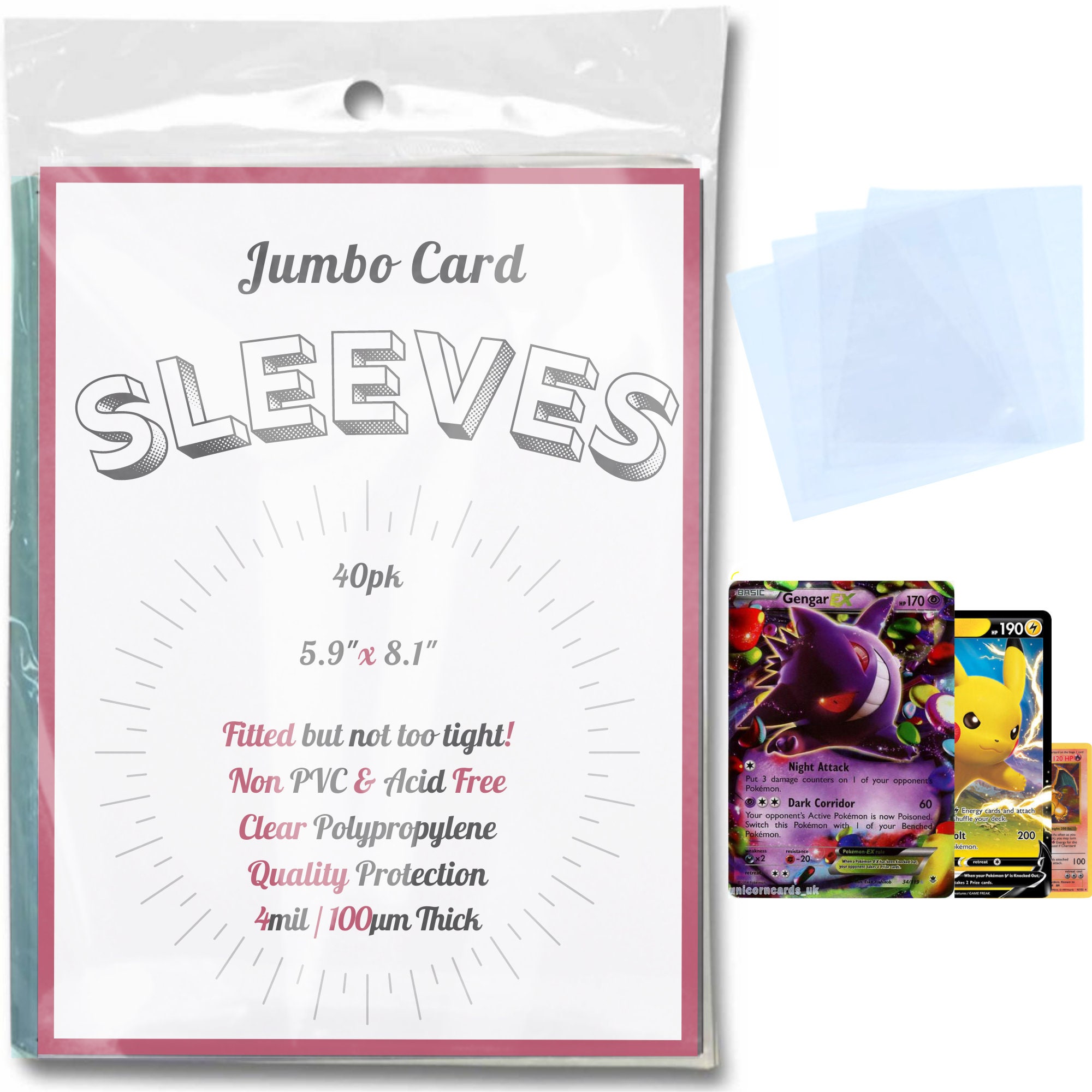 card sleeves for jumbo pokemon cards Amazon.com: Jumbo Card Sleeves (40pk Jumbo Sleeves - Large main image 0