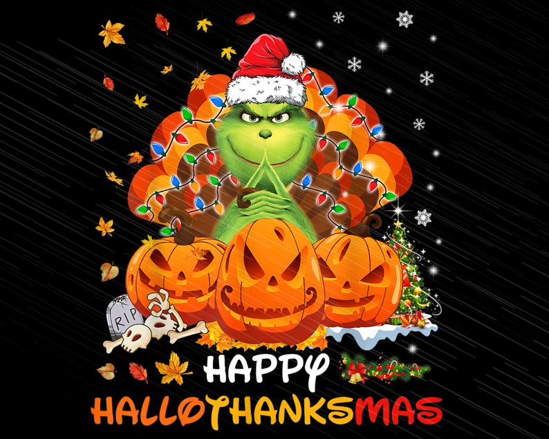 Happy Hallothanksmas Grinch and Merry Christmas Fall PNG image 1