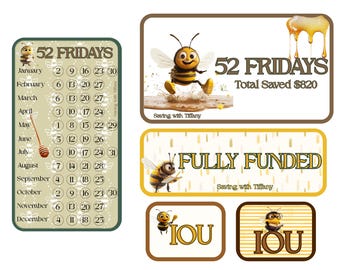 Sfida di risparmio delle api stampabile / Tracker di budget 52 venerdì (download digitale)
