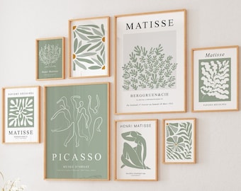 Sage Green Wall Art, Green Gallery Wall Set, Matisse Prints Set, Botanical Prints, Sage Green Art Set, Boho Wall Art, Green Matisse Wall Art